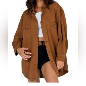 Princess Polly Neve Brown Button Down Oversized Long Sleeve Shirt Women's Size 0